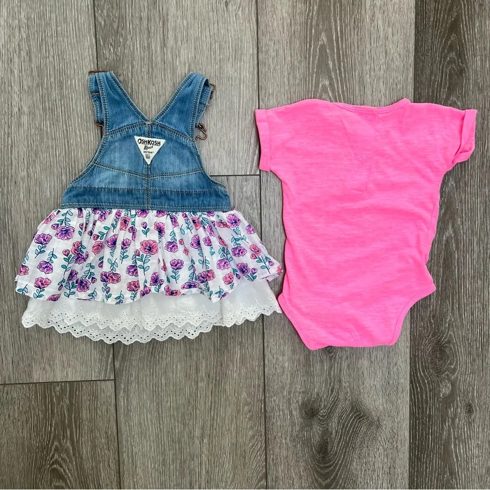 OSHKOSH 2PC SHORT SLEEVE BODYSUIT AND JUMPER OUTFIT 9MO